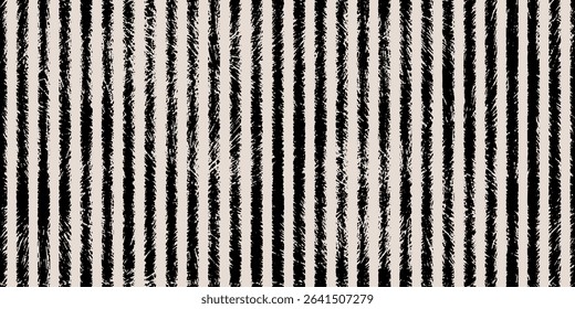 Vector seamless pattern of black and white striped with fur textures for fashion fabric, luxury clothing, and tribal-inspired home decor.