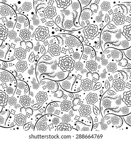 Vector seamless pattern in black and white colors with a floral design