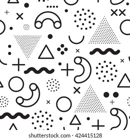 Vector seamless pattern in black and white. Universal repeating geometric abstract figure in pointillism, memphis, 80, 90s style. Wallpaper, wrapping paper, interior, clothes