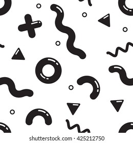 Vector seamless pattern in black and white. Universal repeating geometric abstract figure in pointillism, memphis, 80, 90s style. Wallpaper, wrapping paper, interior, clothes