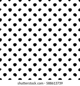 Vector seamless pattern. Black and white round brush strokes. Hand drawn circles. Abstract paint spots, polka dot