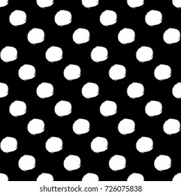 Vector seamless pattern. Black and white round brush strokes. Grungy hand drawn circles. Abstract paint spots, polka dot. Wrapping paper