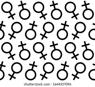 Vector seamless pattern of black woman venus symbol isolated on white background
