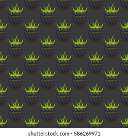 Vector seamless pattern with blackberries. Sweet berries isolated on black background