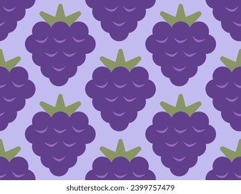 Vector seamless pattern of blackberry in retro geometric style. Retro pattern of blackberries.