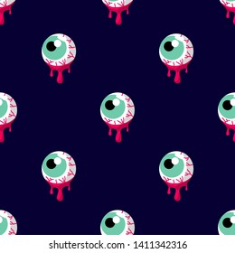 Vector seamless pattern with bloody eyeballs. Modern Halloween design for textiles, fabrics, wrapping paper, etc. Vector wallpaper.