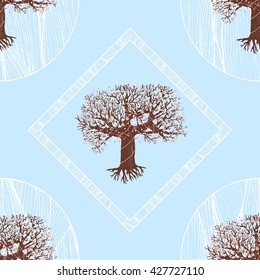 vector seamless pattern. blooming fairy tree with root. geometric design