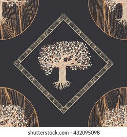 vector seamless pattern. blooming fairy tree with root. geometric design