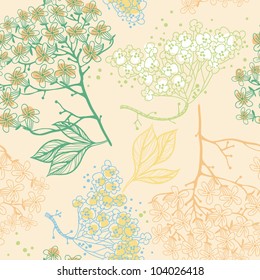 vector seamless pattern with blooming plants