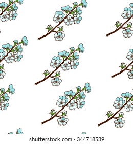 Vector seamless pattern with blossoming branch of sakura. 