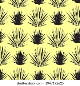 Vector seamless pattern with blue agave silhouettes. Tequila agave succulent plant background, wallpaper.