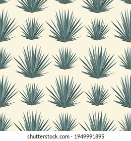 Vector Seamless Pattern With Blue Agave. Tequila Agave Succulent Plant Background, Wallpaper.