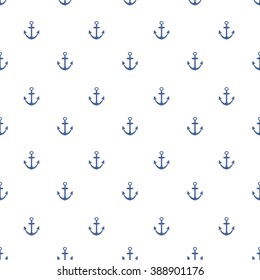 vector seamless pattern with blue anchor on white background