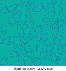 Vector seamless pattern with blue arabesques and turquoise background. Perfect for fabric, scrapbooking, wallpaper, home decor projects.