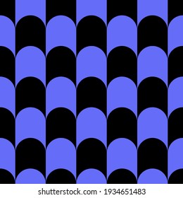 Vector Seamless Pattern With Blue Arc Shapes Tiling. Repeating Minimalistic Geometric Texture. Abstract Monochrome Background Design.