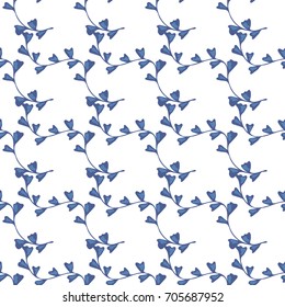 Vector seamless pattern of blue branches with flower buds