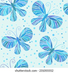 Vector seamless pattern with blue butterflies. Cute background. Decorative illustration for print, web