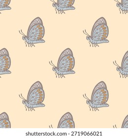 Patrón sin fisuras de Vector con mariposas azules. Fondo de verano.