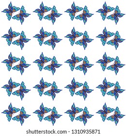 Vector of seamless pattern with blue butterfly on white background