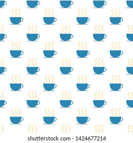 Vector seamless pattern with blue cups of hot tea.