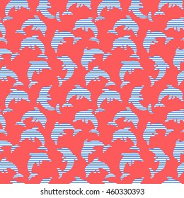 Vector seamless pattern with blue dolphin