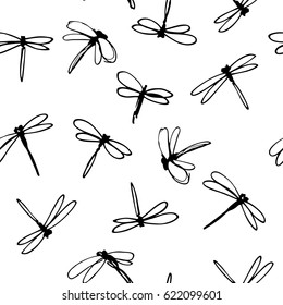 Vector seamless pattern with blue dragonflies on the white backgroundVector illustration