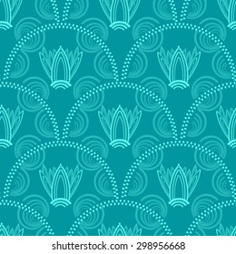 Vector seamless pattern. Blue drop-shaped elements in the form of flowers