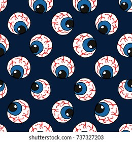 Vector Seamless pattern with blue eyes. Scary eye pattern for the Halloween party.
