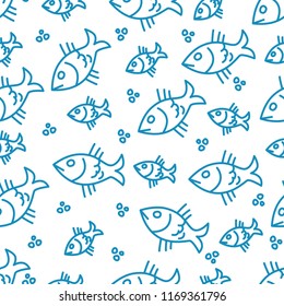 Vector seamless pattern with blue fishes. Vector.
