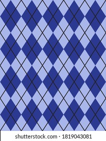 Vector seamless pattern of blue flat cartoon rombos Plaid check isolated on white background