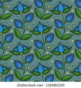 Vector seamless pattern with blue flowers