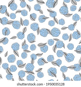 Vector seamless pattern with blue flowers on white background for textile, notebooks, wallpaper, clothes, background