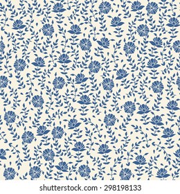 Vector seamless pattern of blue flowers. Suitable for fabric, wrapping paper, backgrounds, Wallpapers.