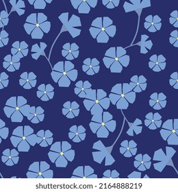 Vector seamless pattern with blue forget-me-not flowers on a dark blue background.  Template for printing wallpaper, fabric, wrapping paper.