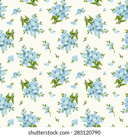 Vector seamless pattern with blue forget-me-not flowers.