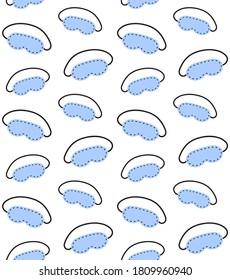 Vector seamless pattern of blue hand drawn doodle sketch sleeping mask isolated on white background