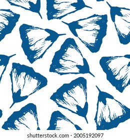 Vector seamless pattern with blue hand drawn flower on white background for print, textile, wallpaper, clothes, notebooks and other