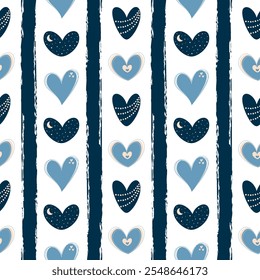 Vector seamless pattern with blue hearts. Valentine's Day pattern