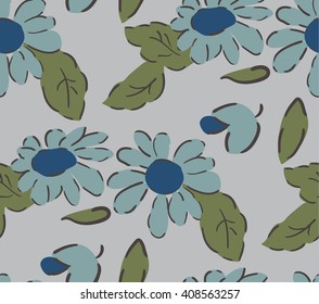 Vector Seamless Pattern. Blue large flowers