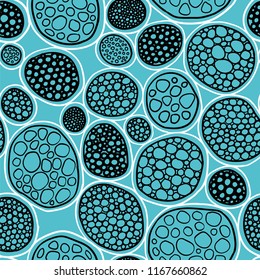 Vector seamless pattern. Blue organic rounds. Stylish structure of natural cells. Hand drawn abstract background.