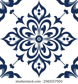 Vector seamless pattern. Blue ornament for tile, print, web background, surface texture, towels, pillows, wallpaper, etc.