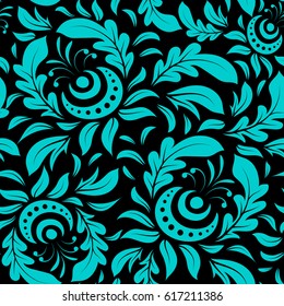 Vector seamless pattern of blue ornament. Oriental, doodle ornament. Templates for carpets, textiles, wallpaper and any surface.