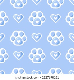 Vector seamless pattern blue paw. Pattern of animals paw repeat background, cat paw, dog paw. Pattern for zoo, children, pet shop, textile, grooming salon