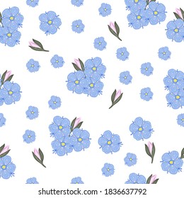 vector seamless pattern of blue and pink flowers