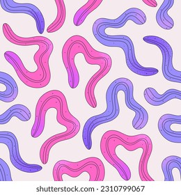 Vector seamless pattern with blue and pink abstract wavy leaves or petals on light background. Summer or spring floral design for wallpaper, fabric, wrapping paper, notebook covers, bed linen