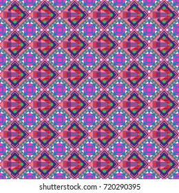 Vector seamless pattern in blue, pink and orange colors. Abstract brushed squares textured background.