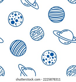 Vector seamless pattern with blue planets