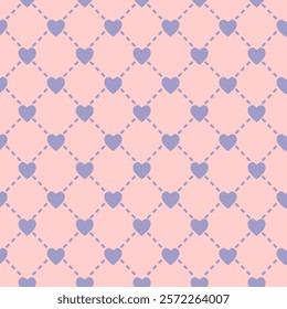 Vector seamless pattern with blue and purple hearts on a pink background
