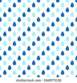 Vector seamless pattern with blue rain drops on a white background.