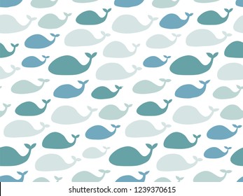 vector seamless pattern with blue silhouettes of whales